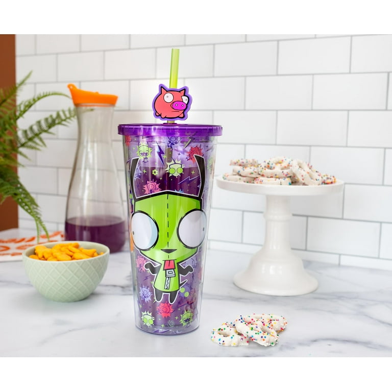 ★*★様 GOOD MORNING INVADER Stampop スタンポップ Invader Zim GIR Plastic Carnival Cup With Lid and Straw Topper