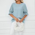thumbnail image 5 of Womens Shirts Blouse Women's Fashion Solid Colour Round Neck Ruffle Princess Sleeve Loose Chiffon Top, 5 of 6