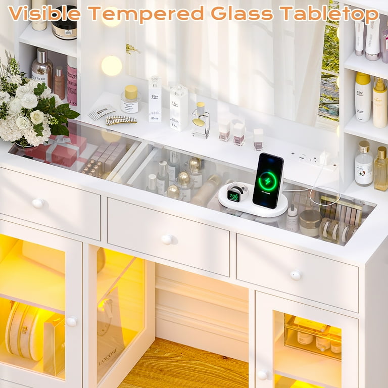 Ktaxon Makeup Vanity with Lighted Mirror, Vanity Table with Glass