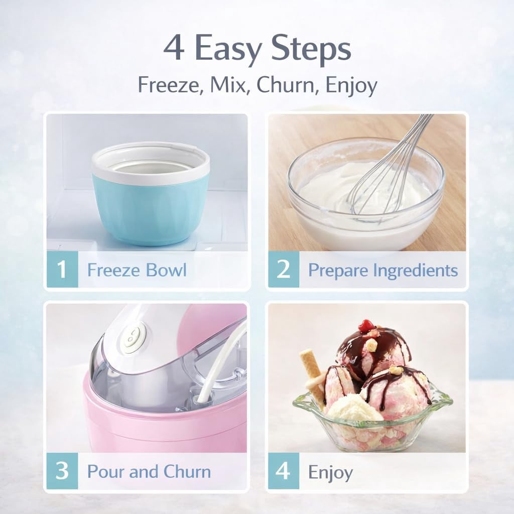 Small Home Mini Ice Cream Maker, 17 Oz Mini Ice Cream Machine with Pre-Frozen Bowl, One-Touch Frozen Yogurt, Gelato and Sorbet Maker, Compact Dessert Maker for Home Kitchen (Blue)