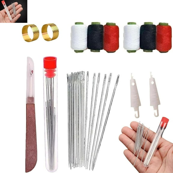 Big Eye Steel Sewing Needles Kit,Stainless Steel Sewing Needle Kit,34pcs Big Eye Steel Needles Set,Stainless Steel Working Sharp for Hand Crafts,Portable DIY Hand Made Craft Set