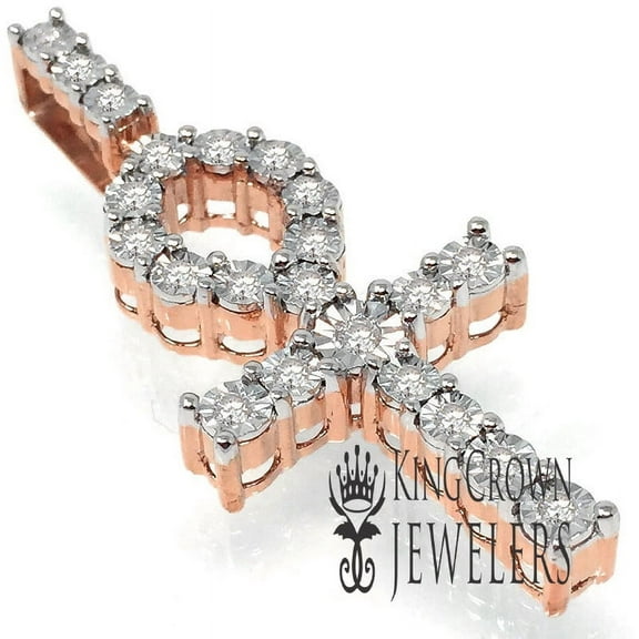 Real Genuine Diamonds Ankh Cross Charm 0.50 Ctw 10K Rose Gold Finish Unisex Pendant 2''