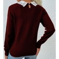 thumbnail image 4 of Suéter rojo de color puro, talla L, otoño-invierno, manga larga, cuello de encaje, prendas de punto para mujer, 4 of 6