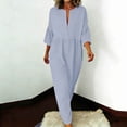 thumbnail image 4 of Gamivast Resort Dresses for Women Linen Vacation Relaxed Fit V-Neck Maxi Dress3/4 Sleeve Linen Dress Solid Loose Flowy Elegant Beach Party Long Dress, 4 of 9