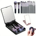 thumbnail image 3 of LNGOOR Travel Makeup Brush Set With Led Light Mirror  Foundation Powder Concealers Eye Shadows Makeup Set With Led Light  14PCS 360° Rotating Mirror Touch Lamp Makeup Brush Set (Pink), 3 of 3