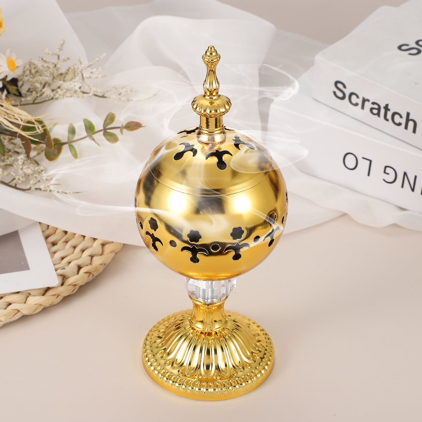 Incense Holder, 18.5 x 7.7cm Frankincense Charcoal Round Incense Burner, Gold