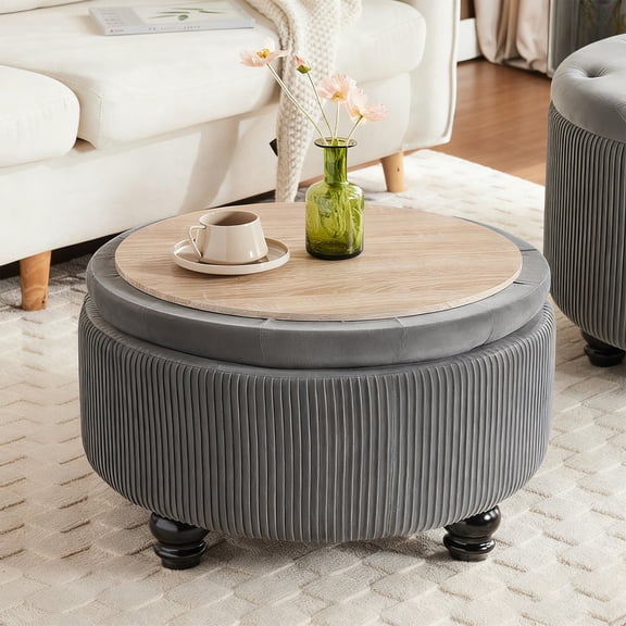 No-Assembly Storage Ottoman: 4-in-1 Footrest, Seat, Coffee Table with 12 Gallon Hidden Storage. Supports 300lbs, 24 Inches.