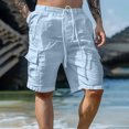 thumbnail image 3 of JULMCOMO Cargo Shorts for Men Cotton Linen Drawstring Relaxed Fit Casual Outdoor Summer Work Shorts with Multi Pockets Light Blue M, 3 of 4