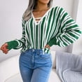 thumbnail image 6 of Fesfesfes Women Sweater Fall Winter Long Sleeve Stripe Contrasting Lantern Sleeve V-Neck Sweater Tops or, 6 of 6