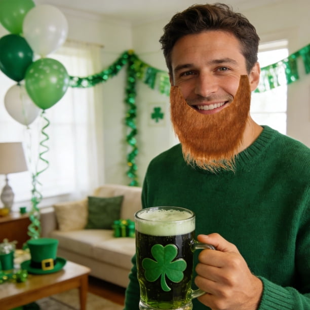 St. Patrick's Day Fake Beard Mustaches With Elastic Group Adult Funny Facial Hair With Adjustable Strap For Dressing Up As A Character