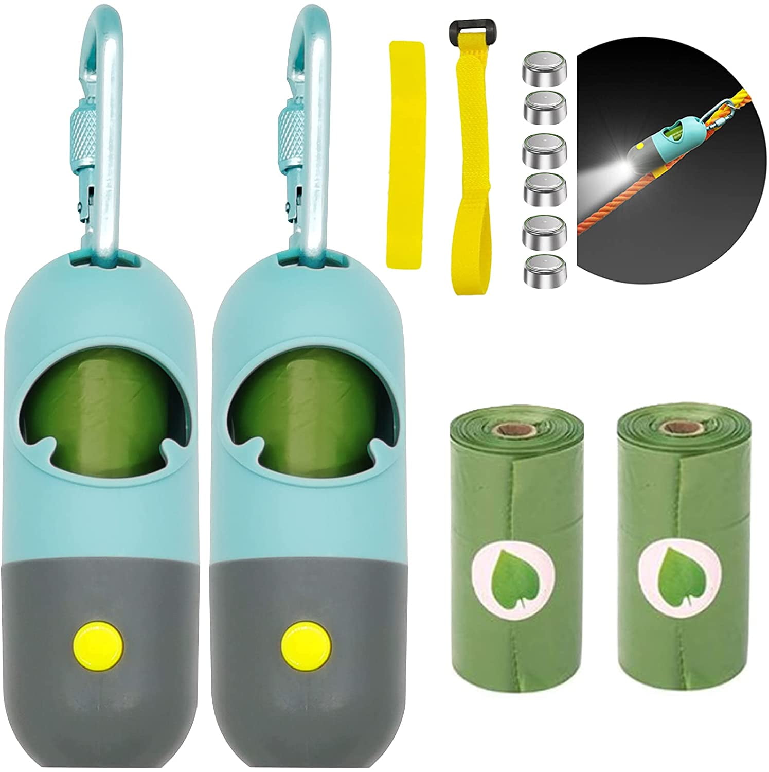 2 Pack Dog Poop Bags Dispenser With Led Flashlight Pet Waste Bags