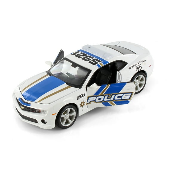 2010 Chevy Camaro SS RS Police, White w/Blue Stripes - Showcasts 38208WT - 1/24 Scale Diecast Model Car