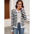 thumbnail image 2 of Women'S Cardigan Sweaters Striped Open Front Button Down Knitted Coat Cropped Fall Outwear White & Black L, 2 of 6
