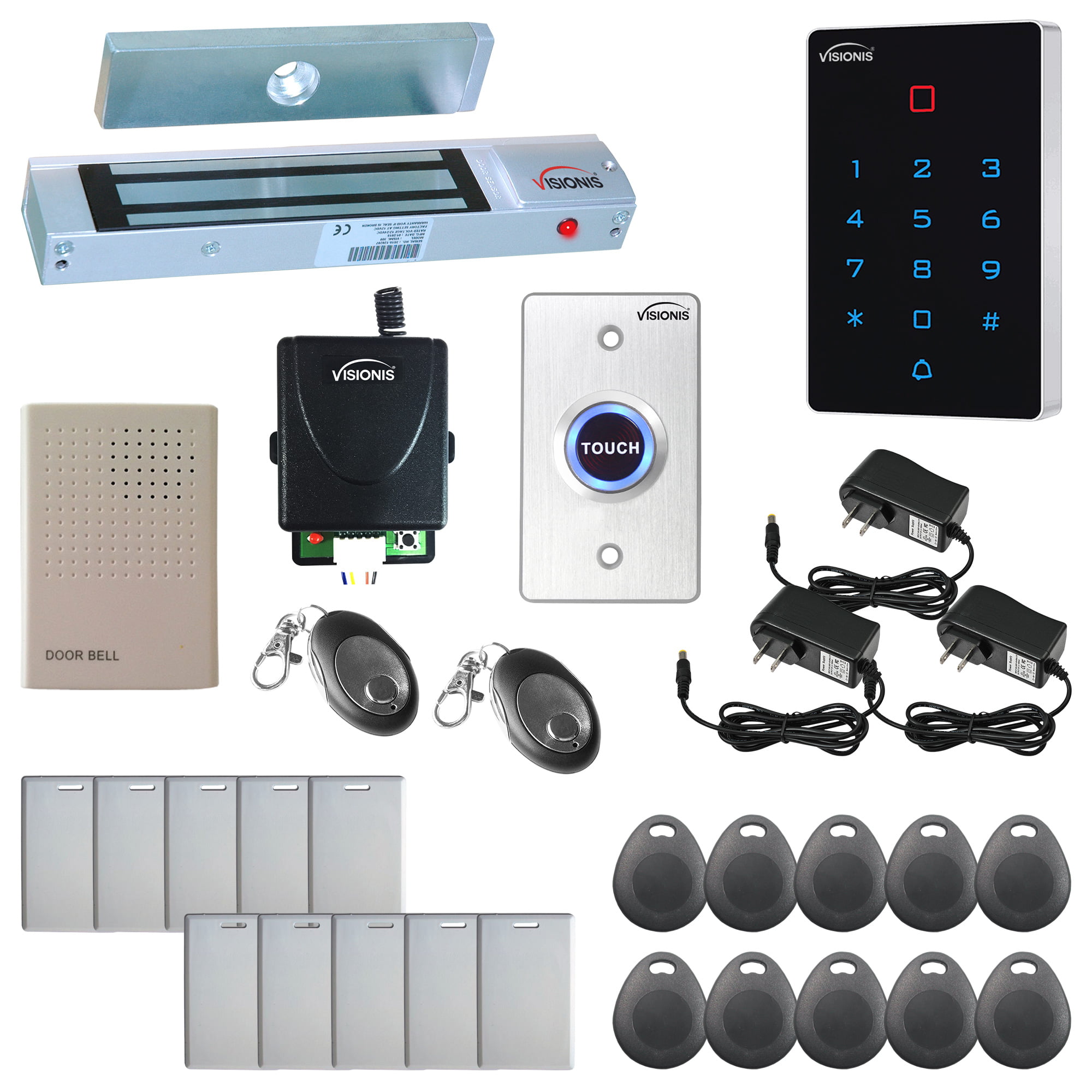 Deluxe Proximity Keypad Door Access Control Kit w/ No Touch Infrared Exit Button 