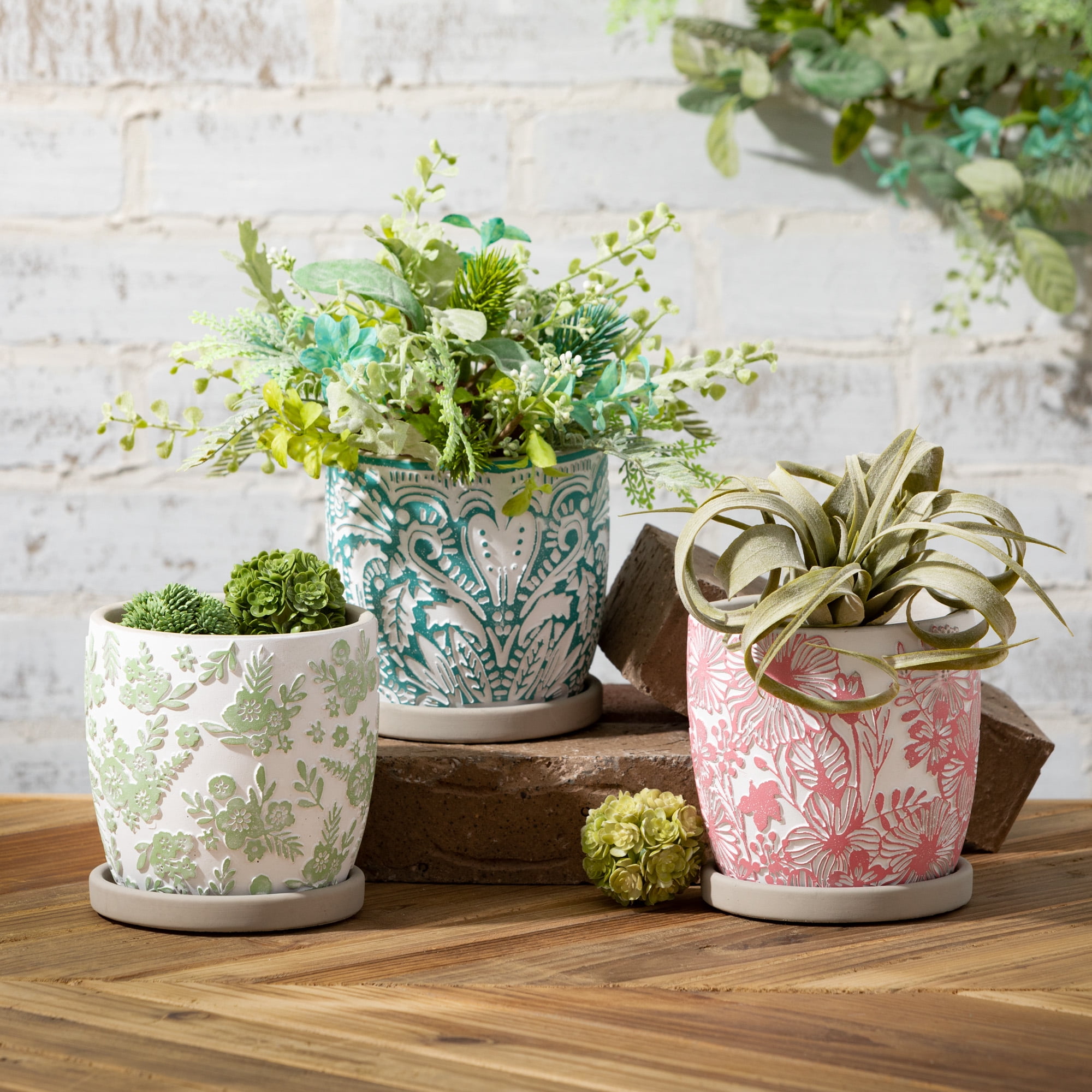 5.25"H Sullivans Colorful Textured Mini Pots Set of 3, Multicolored