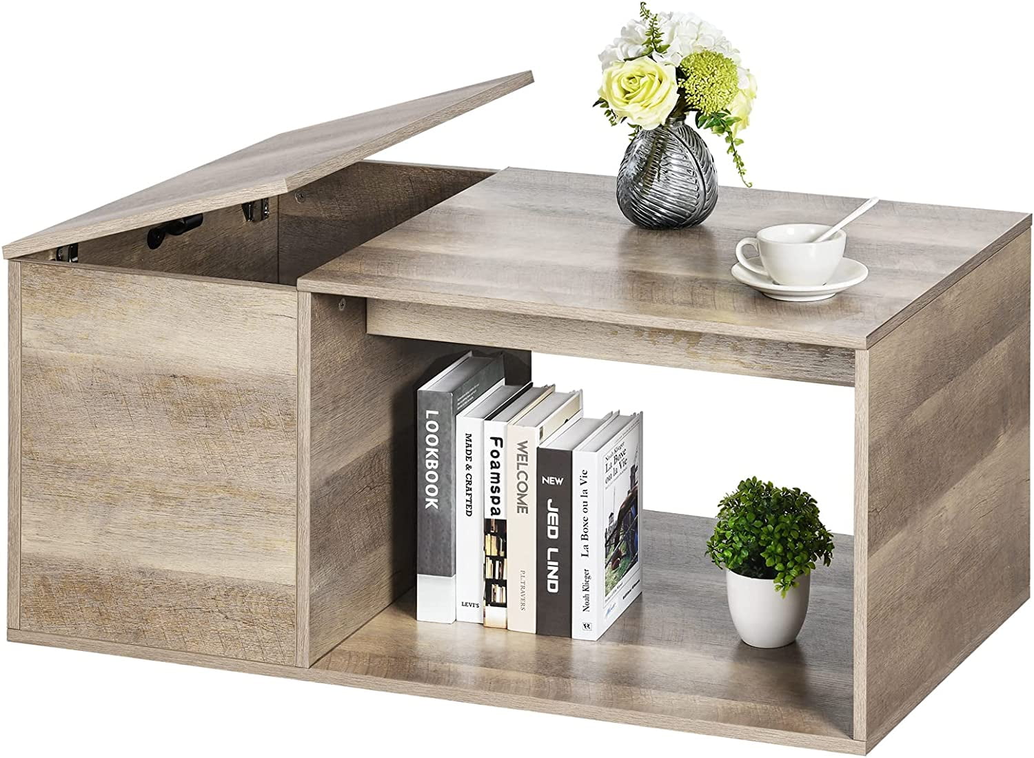 YITAHOME Flip Top Coffee Table, Wood Coffee Table with Storage