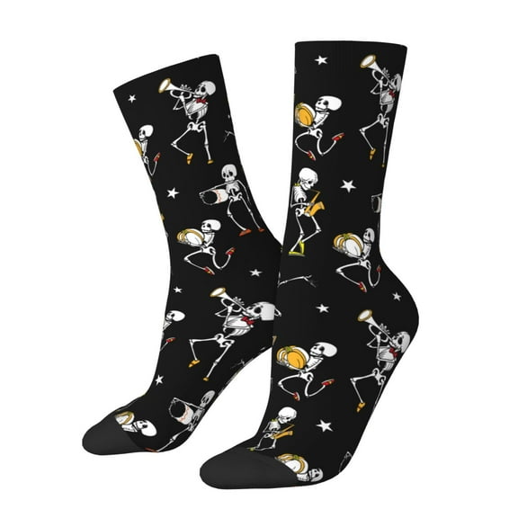 Logiee Playing Music Skeletons Print Adult Socks for Men & Women,Calf Socks, Ankle Socks,Boots Socks,Breathable Casual Sock,Unisex Crew Socks