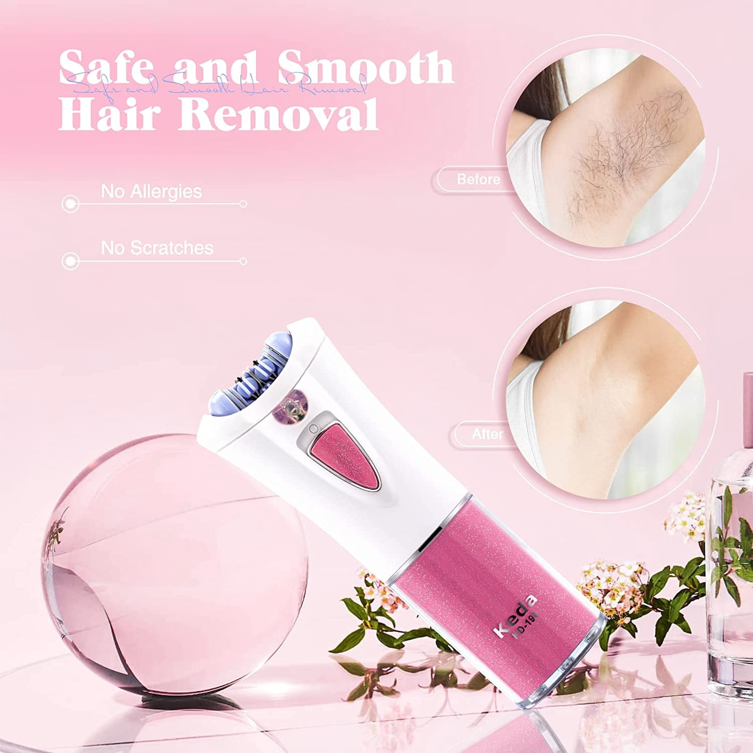Epilator for Women, Portable Cordless Razor Facial Hair Shaver, Smooth Glide Epilator with LED for Face Legs Bikini, Facial Hair Mini Epilator for Body
