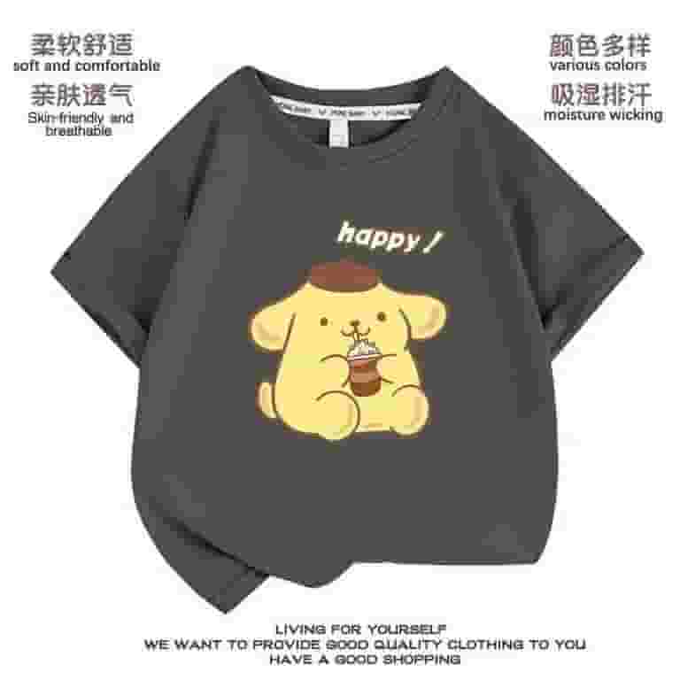 ★WAIKEI★ Pompompurin big graphic short sleeve t-shirt red 2024 Sanrio Cute Pompompurin Girls T-Shirt Kawaii Anime