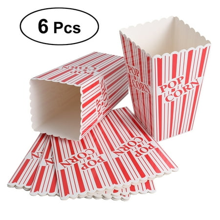 

OUNONA 6PCS Plus Size Stripes Popcorn Treat Boxes Paper Popcorn Boxes for Party - Red
