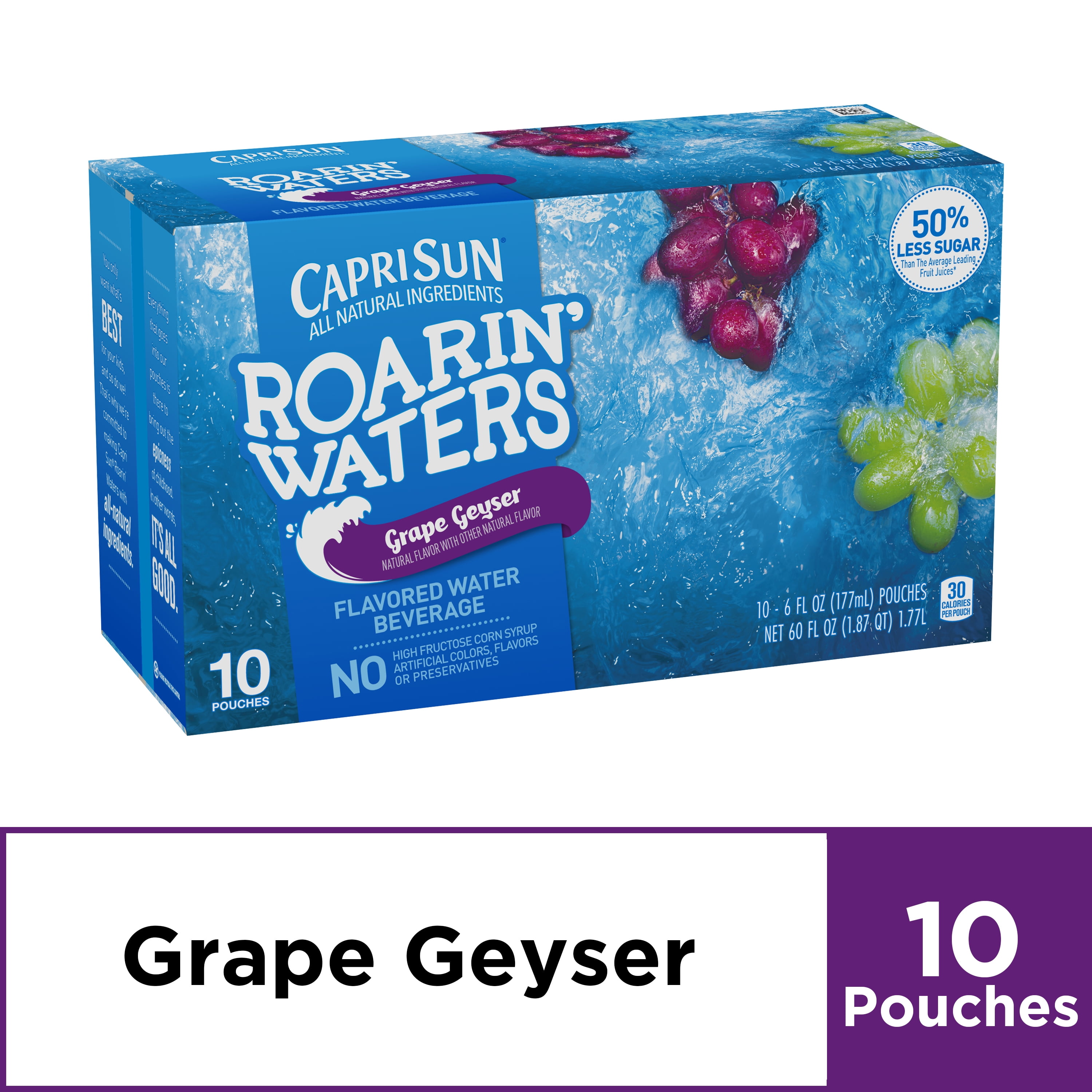 Capri Sun Roarin' Waters Grape Geyser Flavored Water Beverage, 10 ct