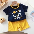 thumbnail image 2 of XUELUO Toddler Boys Casual Outfit Sets Summer Letter Print Crew Neck Short Sleeve Shirts Tops And Elastic Waist Shorts Sports Casual Two Piece Holiday Wear,Blue,4-5 Years, 2 of 3