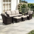 thumbnail image 2 of Joyside 5 PCS Outdoor Conversation Set with 78" 3-Seat Sofa, 2 Chairs & 2 Ottomans, Wicker Patio Furniture Set with Removable Cushions for Bistro, Deck, Sunroom, Beige, 2 of 8