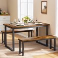 thumbnail image 3 of PORKISS Kitchen Table with 2 Benches,3 Piece Dining Table Set, Dining Table with Metal Frame Dining Room Furniture, Rustic Brown & Black, 3 of 12
