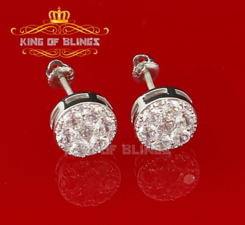 Men's Hip Hop Flower White Sterling Silver Screw Back CZ Stud Earrings
