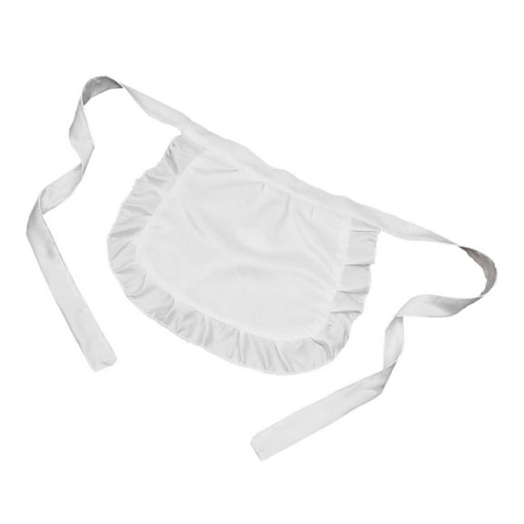 Womens Waist Apron with Pockets Retro Kitchen Cleaning Ruffles Half Apron (White)