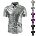 thumbnail image 4 of Metallic Shiny Shirt for Men 2025 Funky Trendy Button Down Short Sleeve Tops Night Out Party Beach Shirt Lapel Collar, 4 of 6