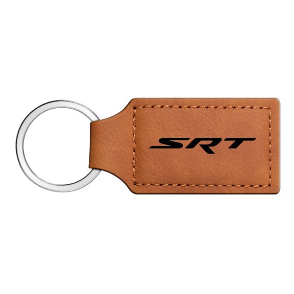 Dodge Jeep SRT Logo Rectangular Brown Leather Key Chain