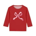 thumbnail image 4 of SERTG Girls 3/4 Long Sleeve Shirt Tops Cute Bow Print Casual Spring Summer Round Neck Blouse Kids Everyday Wear T-Shirt(Red,5 Years), 4 of 5