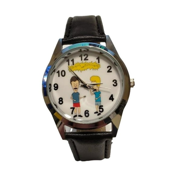 Beavis And Butthead Characters Quartz Black Leather Band Wrist Watch