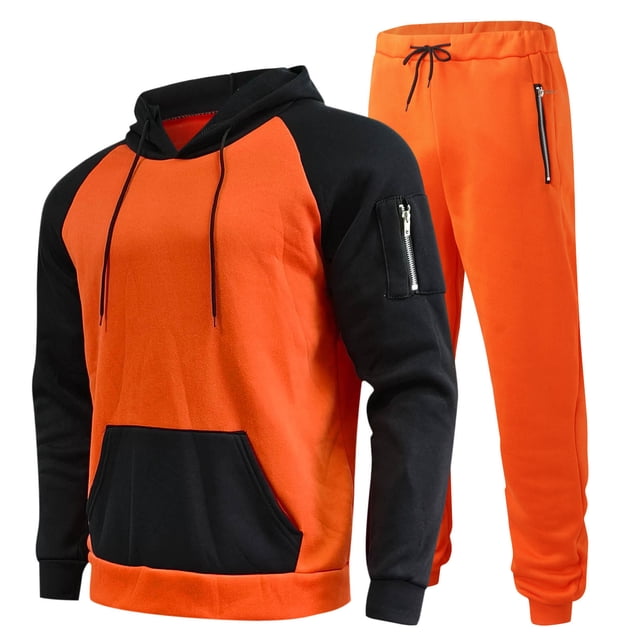 Men's Suits—Casual Solid Two-Piece Zip Hoodie Set with Raglan Sleeves and Drawstring Pants for Everyday Style