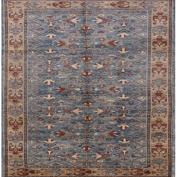 Ahgly Company Indoor Square Mid-Century Modern Maroon Purple Oriental Area Rugs, 5' Square