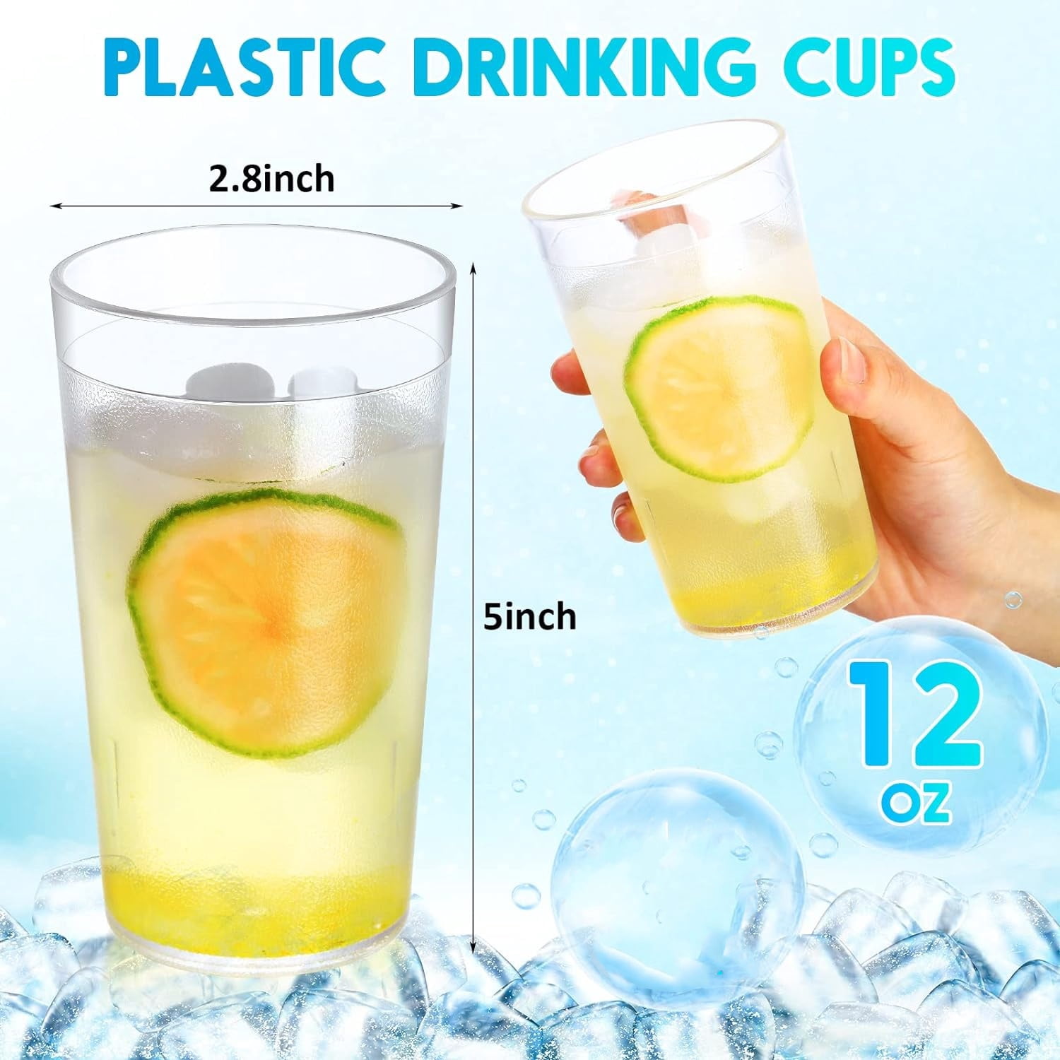 12 Pcs Plastic Reusable Tumblers, 12 oz Plastic Tumblers Drinking Glasses, Unbreakable Drinking Cup for Kitchen, BPA Free Stackable Restaurant Cups for Hot Drink & Cold Drink