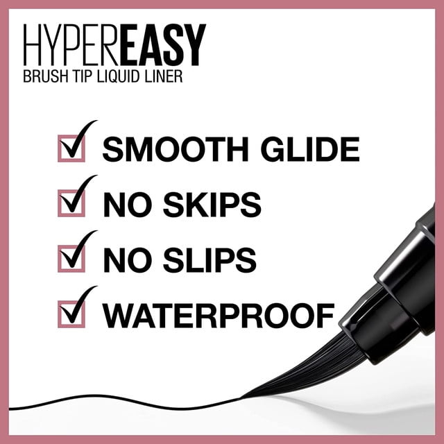 MAYBELLINE Hyper Easy Liquid Pen No-Skip Eyeliner, Satin Finish, Waterproof Formula, Eye Liner Makeup, Pitch Black, 0.018 Fl; Oz