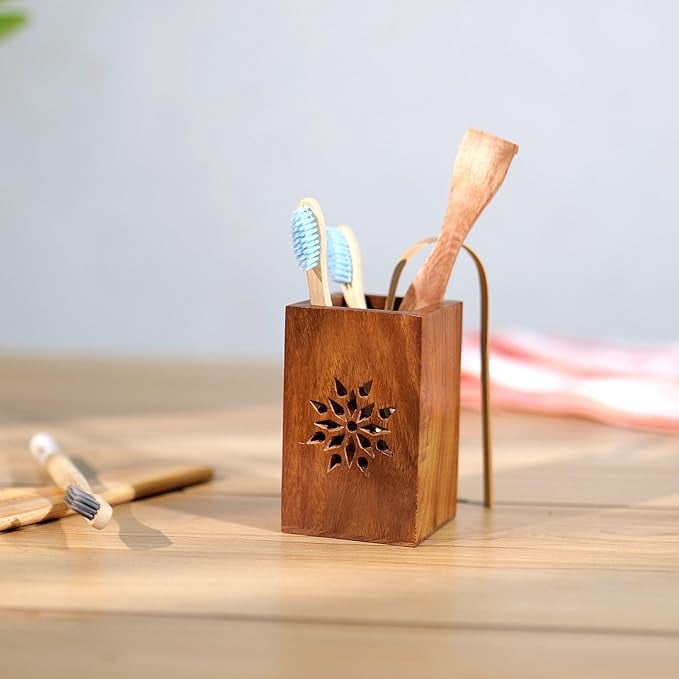 Wooden Pen Holder/Stand | Pencil Cup | Makeup Brush Holder | Desk Organizer | Office Table Storage | Art Supply | Home Décor