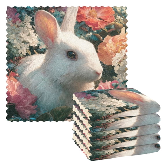 6 Pieces of Kitchen Towels 11x11Inch Kitchen Dish Cloths Kitchen Dish Towels Reuseable Cleaning Cloths Cute White Rabbit