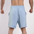 thumbnail image 6 of CaComMARK PI Cotton Linen Shorts for Men Casual Beach Shorts Fashion Solid Color Elastic Rope Waist Casual Fitness Sports Shorts Sky Blue 4(S), 6 of 6