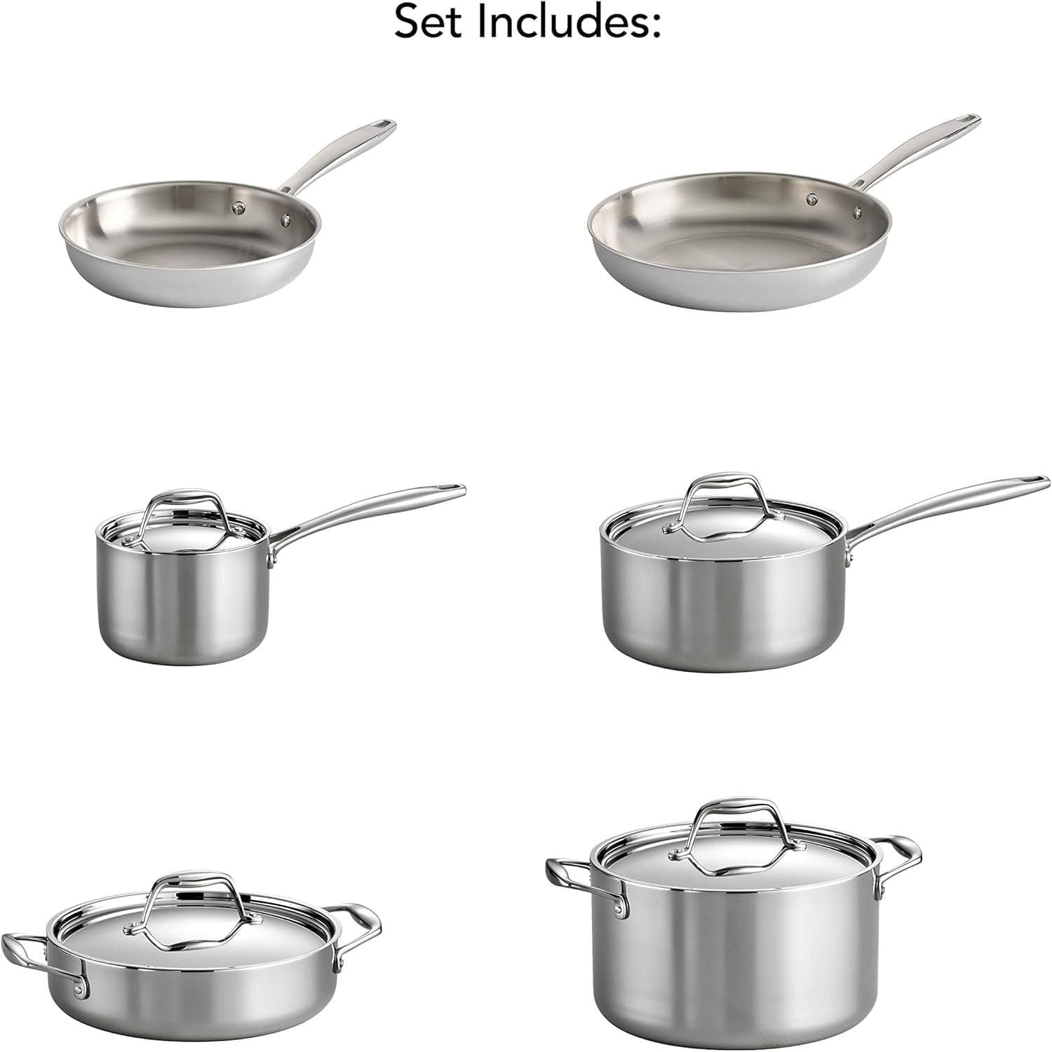 Tramontina Tri-Ply Clad Stainless Steel 10-Piece Cookware Set with Lids, Pots and Pans Kitchen Set