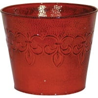 Robert Allen MPT01889 Fleur De Lis 6 in. Cayenne Red Metal Planter