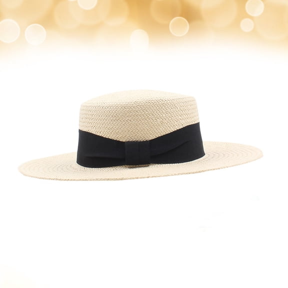 GOOHOCHY Black Straw Beach Hat with Adjustable Circumference Wide Brim and Elegant Bow