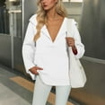 thumbnail image 3 of Womens Casual Hoodies Sexy Deep V-Neck Pullover Top Classic Solid Long Sleeve Hooded Sweatshirts Oversized Loose Fits 2025 Fall Fashion Outfit, 3 of 5