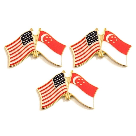 Singapore & US Crossed Flag Lapel Pins, Pack of 3