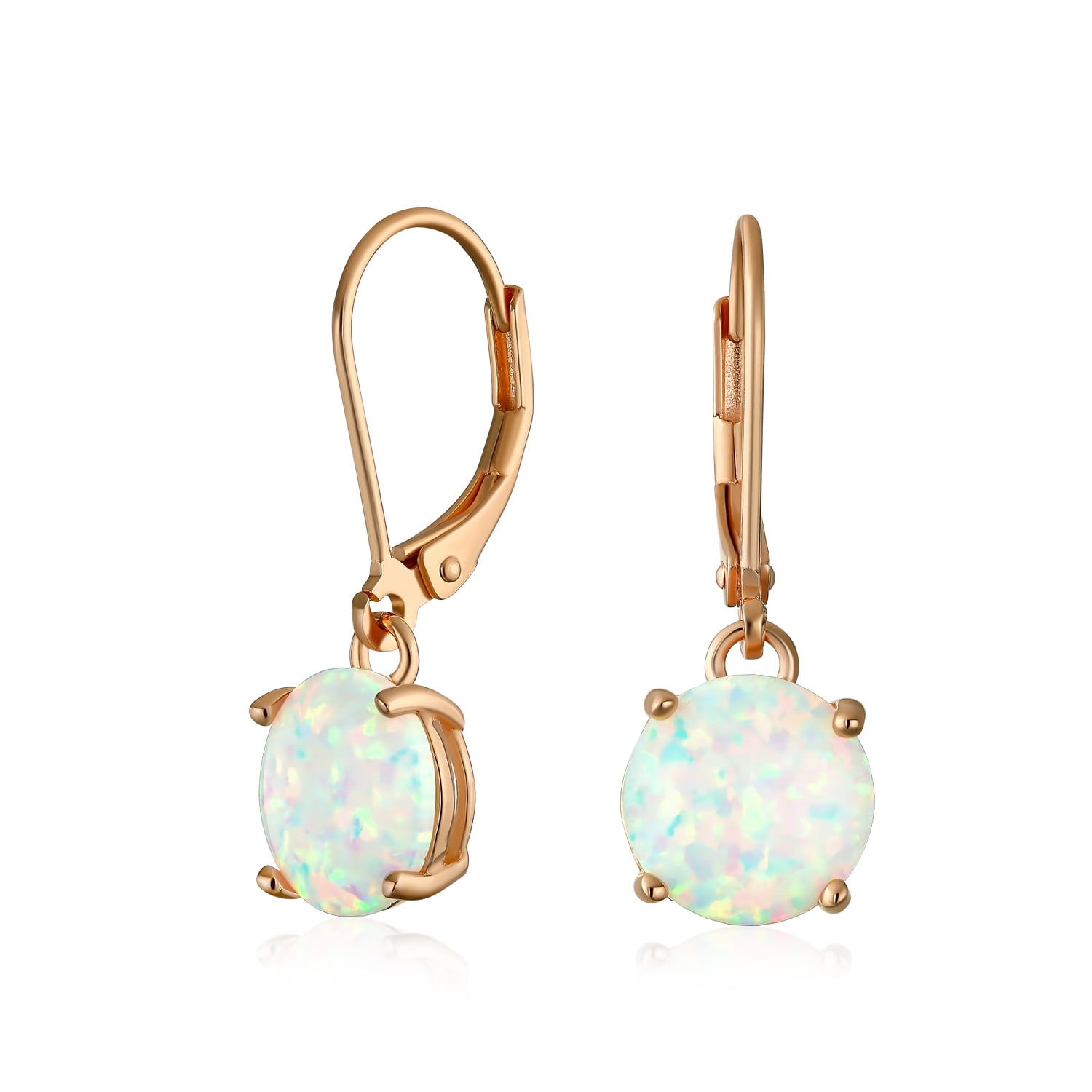 Bling Jewelry - Round Solitaire Created Opal Leverback Drop Earrings