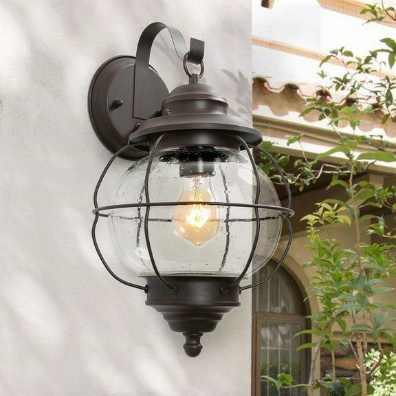 LNC Outdoor Wall Sconce Modern Globe Wall Light with Seeded Glass,Bronze