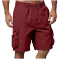 thumbnail image 3 of Sookity Mens Elastic Waist Shorts Casual Cargo Shorts Button Down Hiking Shorts Loose Fit Solid Color Summer Shorts with Pockets Wine,XL, 3 of 8