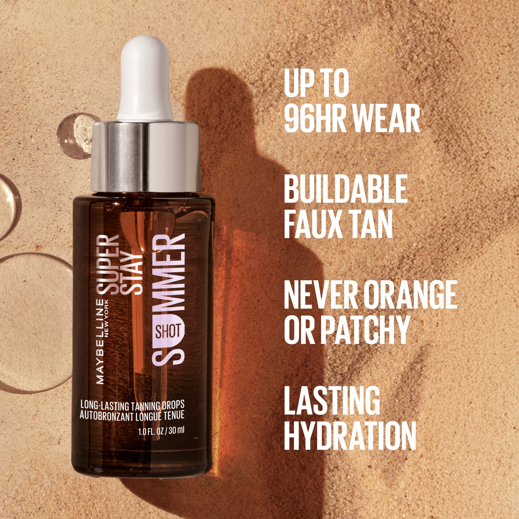 Maybelline Super Stay Summer Shot Long-Lasting Tanning Drops with Hyaluronic Acid, Summer Tan, 1 fl oz
